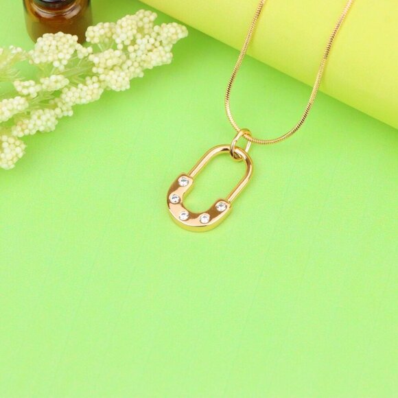 "Rose Gold Modern U-Shaped Pendant with Sparkling Stone Inlay, XPPT1223 - Picture 6 of 13